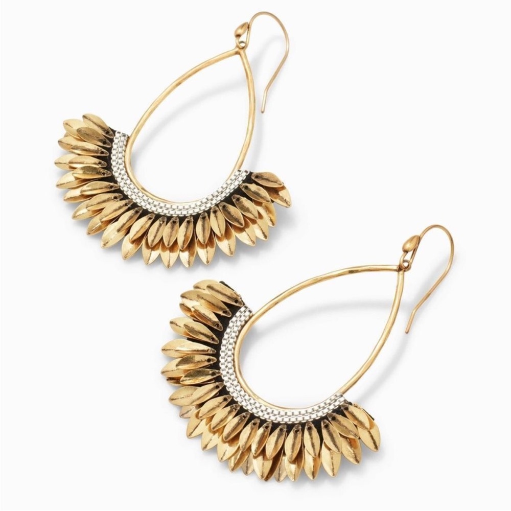 Stella & Dot Pegasus Earrings - Statement Earrings with Gold Feathers